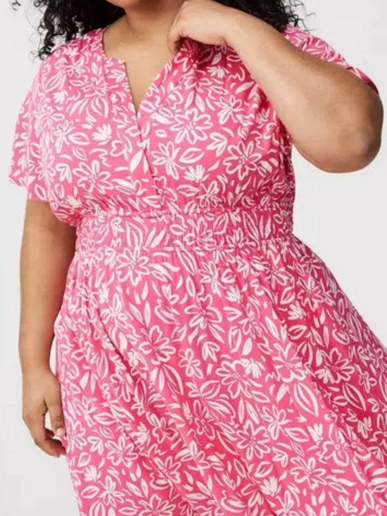 torrid Dresses & Skirts - Torrid Mini Flutter Y Neck Elastic Waist Dress Floral Honeysuckle 00 M/L 10 NWT